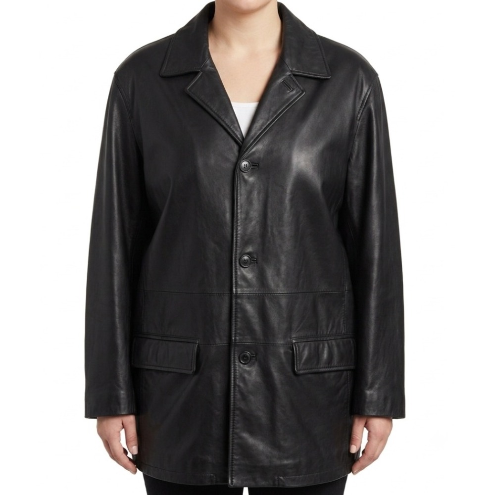 Merona Leather Car Coat Mens XXLarge Black Genuine Leather 90s Minimalist Matrix